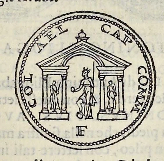 An illustration from Discorso di M. Sebastiano Erizzo sopra le medaglie de gli antichi : con la particolar dichiaratione di esse medaglie : nellaquale oltre all'istoria de gli imperadori romani, si contengono le imagini delle deità dei gentili, con le loro allegorie : & insieme vna varia & piena cognitione delle antichità, 1568, leaf 666