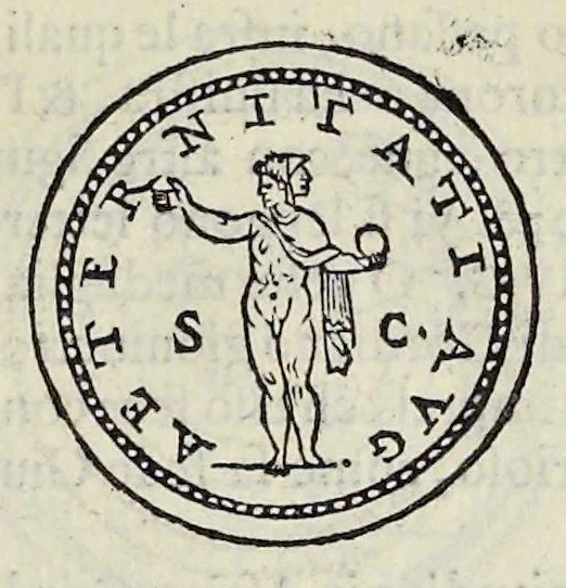 An illustration from Discorso di M. Sebastiano Erizzo sopra le medaglie de gli antichi : con la particolar dichiaratione di esse medaglie : nellaquale oltre all'istoria de gli imperadori romani, si contengono le imagini delle deità dei gentili, con le loro allegorie : & insieme vna varia & piena cognitione delle antichità, 1568, leaf 722