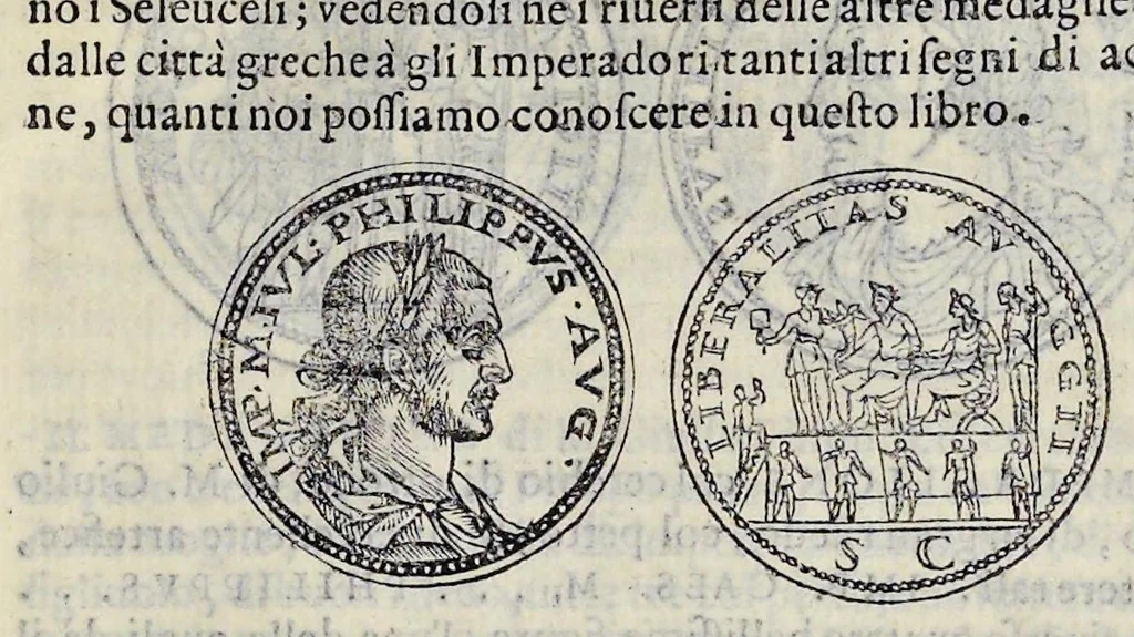 An illustration from Discorso di M. Sebastiano Erizzo sopra le medaglie de gli antichi : con la particolar dichiaratione di esse medaglie : nellaquale oltre all'istoria de gli imperadori romani, si contengono le imagini delle deità dei gentili, con le loro allegorie : & insieme vna varia & piena cognitione delle antichità, 1568, leaf 742