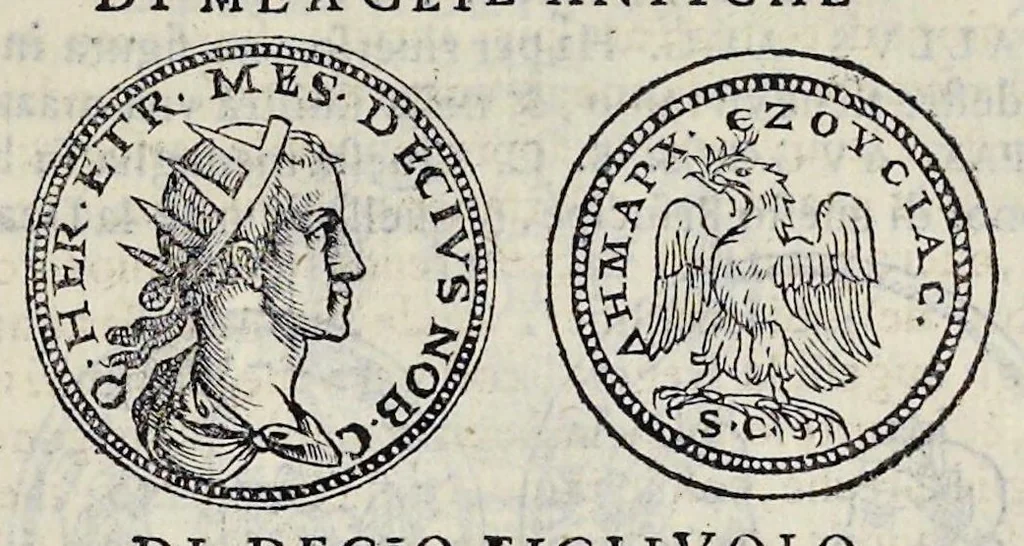 An illustration from Discorso di M. Sebastiano Erizzo sopra le medaglie de gli antichi : con la particolar dichiaratione di esse medaglie : nellaquale oltre all'istoria de gli imperadori romani, si contengono le imagini delle deità dei gentili, con le loro allegorie : & insieme vna varia & piena cognitione delle antichità, 1568, leaf 770