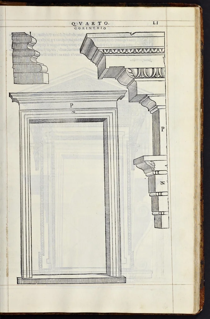 An illustration from Regole generali di architettvra sopra le cinqve maniere de gliedifici : cioè, thoscano, dorico, ionico, corinthio, e composito, con gliessempi de l'antiqvita, che per la maggior parte concordano con la dottrina di Vitrvvio, 1540, leaf 100