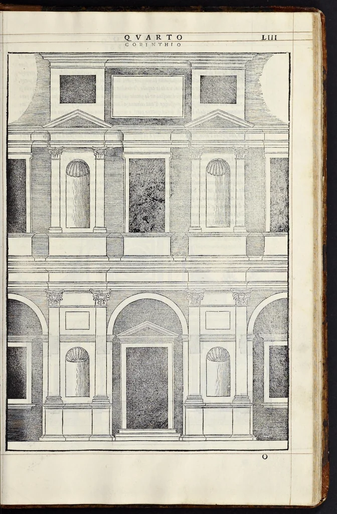 An illustration from Regole generali di architettvra sopra le cinqve maniere de gliedifici : cioè, thoscano, dorico, ionico, corinthio, e composito, con gliessempi de l'antiqvita, che per la maggior parte concordano con la dottrina di Vitrvvio, 1540, leaf 104