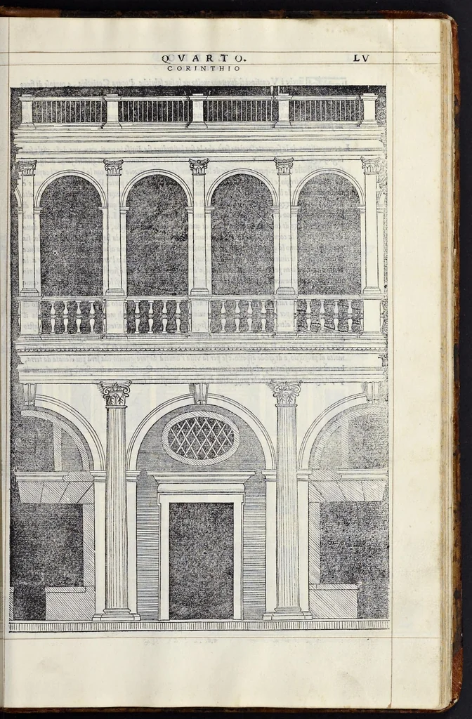 An illustration from Regole generali di architettvra sopra le cinqve maniere de gliedifici : cioè, thoscano, dorico, ionico, corinthio, e composito, con gliessempi de l'antiqvita, che per la maggior parte concordano con la dottrina di Vitrvvio, 1540, leaf 108