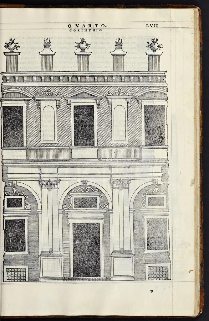 An illustration from Regole generali di architettvra sopra le cinqve maniere de gliedifici : cioè, thoscano, dorico, ionico, corinthio, e composito, con gliessempi de l'antiqvita, che per la maggior parte concordano con la dottrina di Vitrvvio, 1540, leaf 112