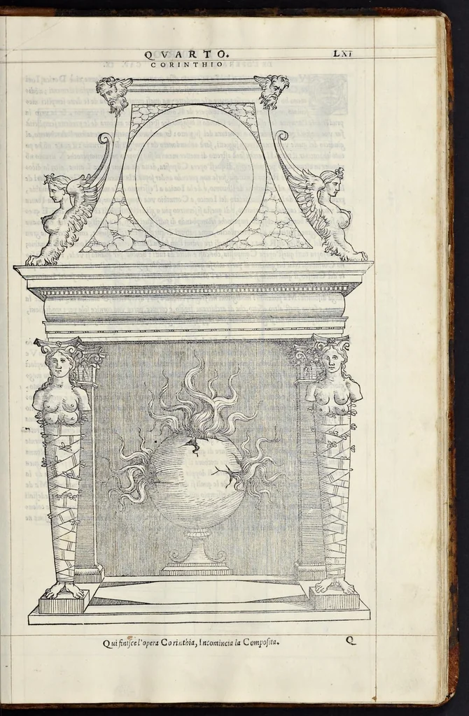 An illustration from Regole generali di architettvra sopra le cinqve maniere de gliedifici : cioè, thoscano, dorico, ionico, corinthio, e composito, con gliessempi de l'antiqvita, che per la maggior parte concordano con la dottrina di Vitrvvio, 1540, leaf 120