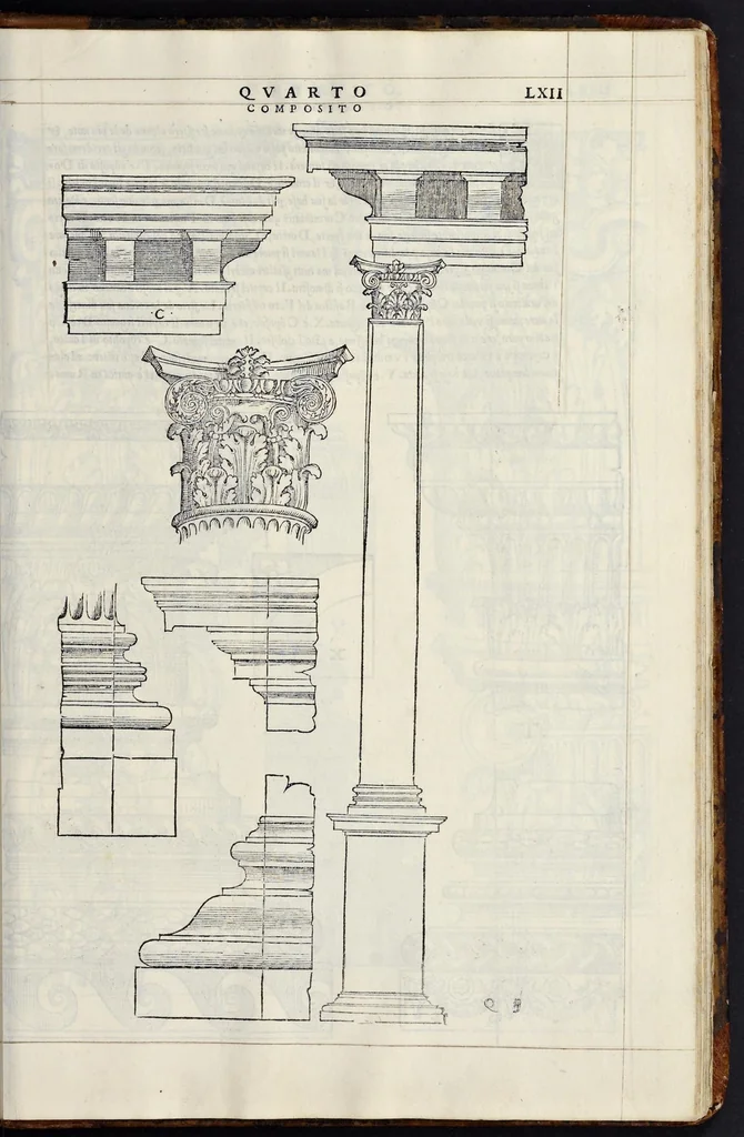 An illustration from Regole generali di architettvra sopra le cinqve maniere de gliedifici : cioè, thoscano, dorico, ionico, corinthio, e composito, con gliessempi de l'antiqvita, che per la maggior parte concordano con la dottrina di Vitrvvio, 1540, leaf 122
