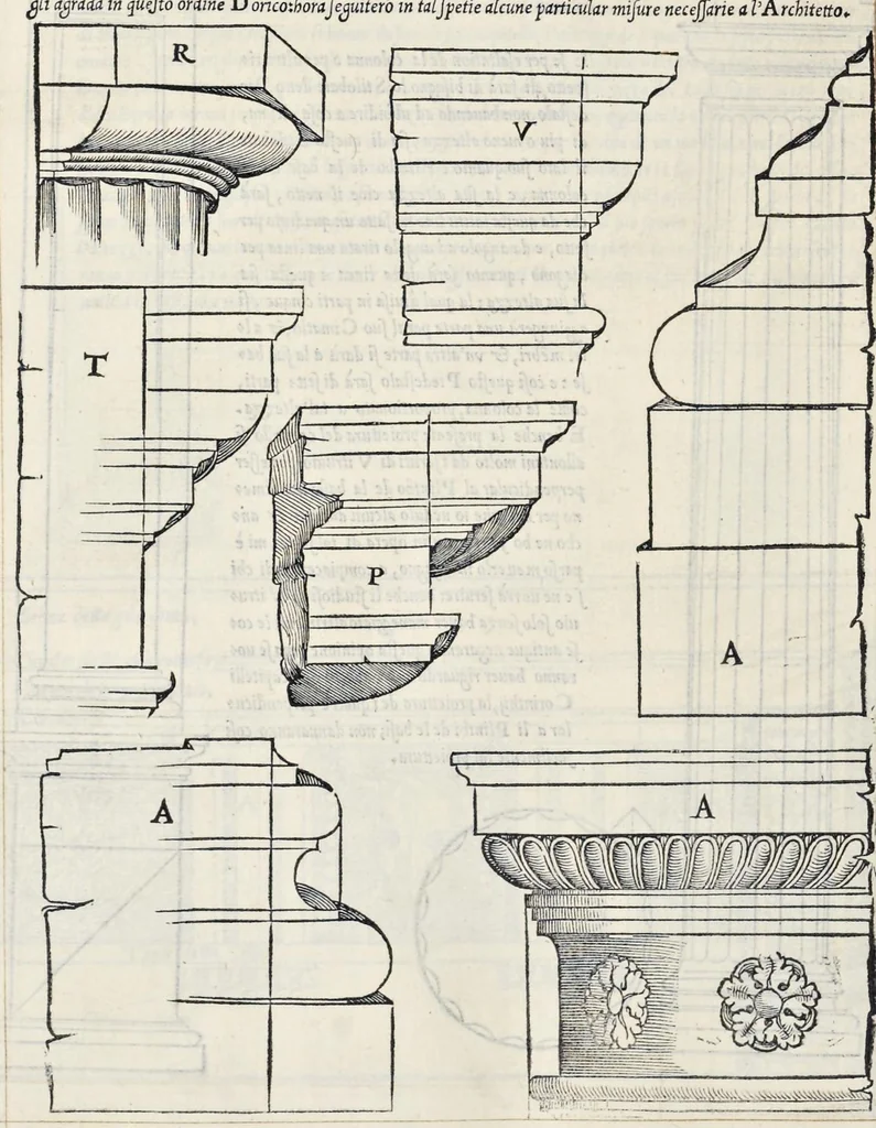 An illustration from Regole generali di architettvra sopra le cinqve maniere de gliedifici : cioè, thoscano, dorico, ionico, corinthio, e composito, con gliessempi de l'antiqvita, che per la maggior parte concordano con la dottrina di Vitrvvio, 1540, leaf 37