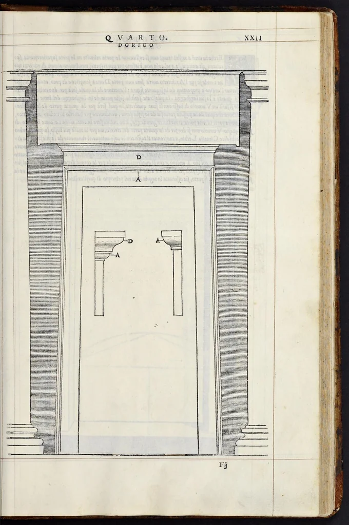 An illustration from Regole generali di architettvra sopra le cinqve maniere de gliedifici : cioè, thoscano, dorico, ionico, corinthio, e composito, con gliessempi de l'antiqvita, che per la maggior parte concordano con la dottrina di Vitrvvio, 1540, leaf 42