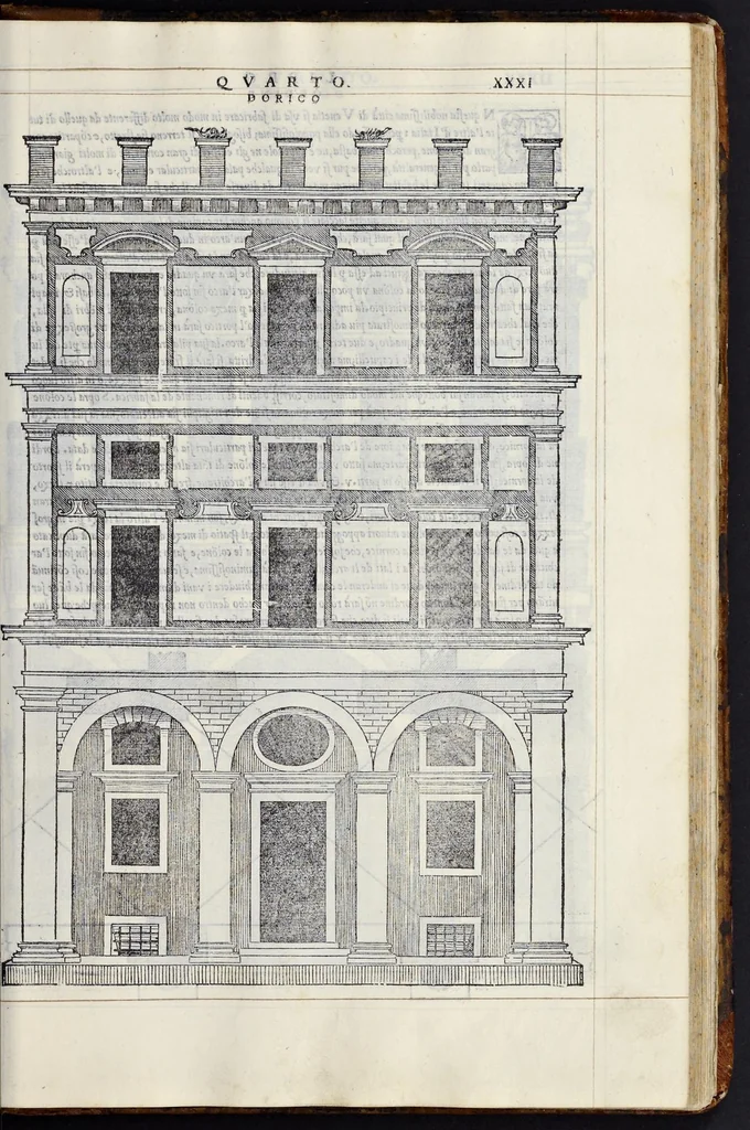An illustration from Regole generali di architettvra sopra le cinqve maniere de gliedifici : cioè, thoscano, dorico, ionico, corinthio, e composito, con gliessempi de l'antiqvita, che per la maggior parte concordano con la dottrina di Vitrvvio, 1540, leaf 60