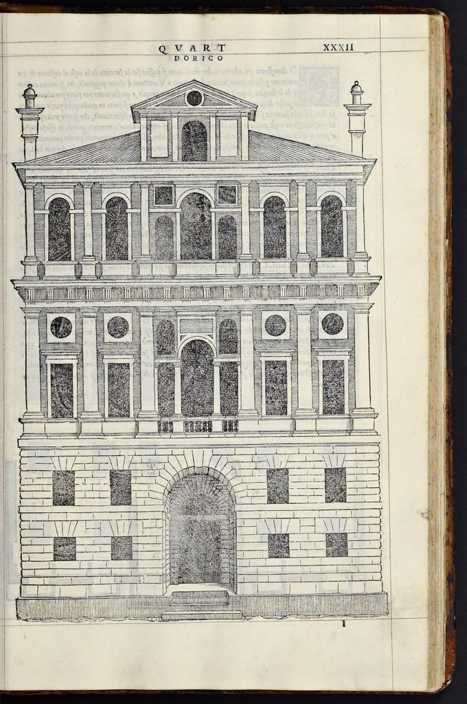 An illustration from Regole generali di architettvra sopra le cinqve maniere de gliedifici : cioè, thoscano, dorico, ionico, corinthio, e composito, con gliessempi de l'antiqvita, che per la maggior parte concordano con la dottrina di Vitrvvio, 1540, leaf 64