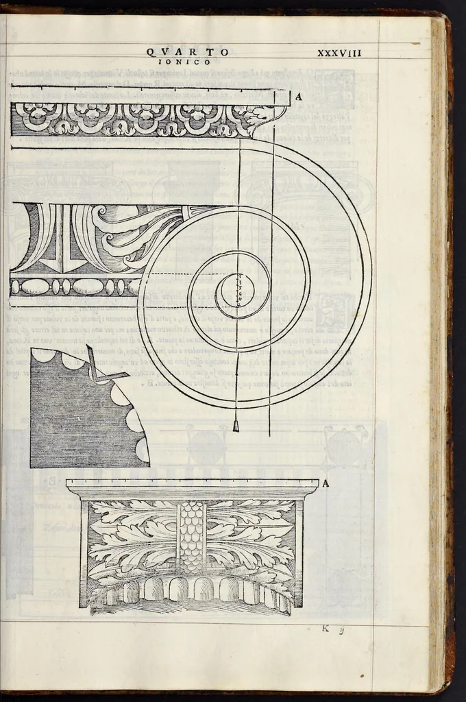 An illustration from Regole generali di architettvra sopra le cinqve maniere de gliedifici : cioè, thoscano, dorico, ionico, corinthio, e composito, con gliessempi de l'antiqvita, che per la maggior parte concordano con la dottrina di Vitrvvio, 1540, leaf 74