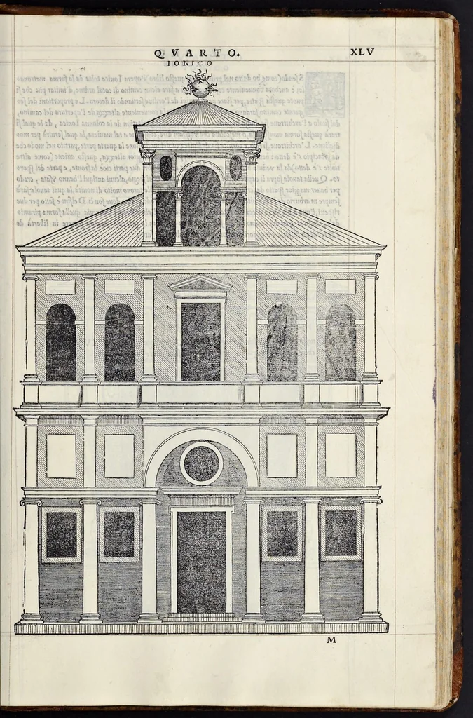 An illustration from Regole generali di architettvra sopra le cinqve maniere de gliedifici : cioè, thoscano, dorico, ionico, corinthio, e composito, con gliessempi de l'antiqvita, che per la maggior parte concordano con la dottrina di Vitrvvio, 1540, leaf 88