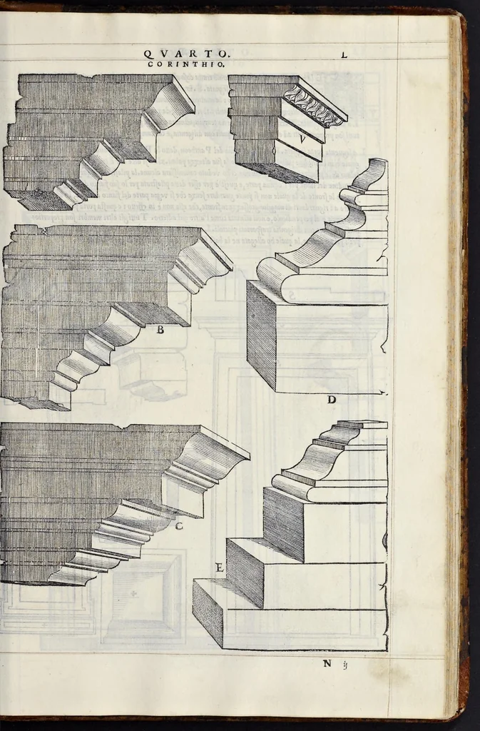 An illustration from Regole generali di architettvra sopra le cinqve maniere de gliedifici : cioè, thoscano, dorico, ionico, corinthio, e composito, con gliessempi de l'antiqvita, che per la maggior parte concordano con la dottrina di Vitrvvio, 1540, leaf 98