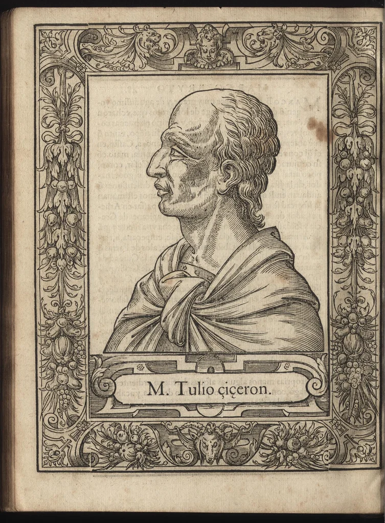 An illustration from Heroicos hechos, y vidas de varones yllvstres, asy Griegos, como Romanos, 1576, leaf 105