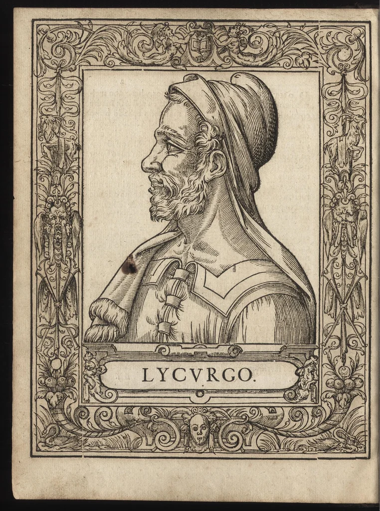 An illustration from Heroicos hechos, y vidas de varones yllvstres, asy Griegos, como Romanos, 1576, leaf 13