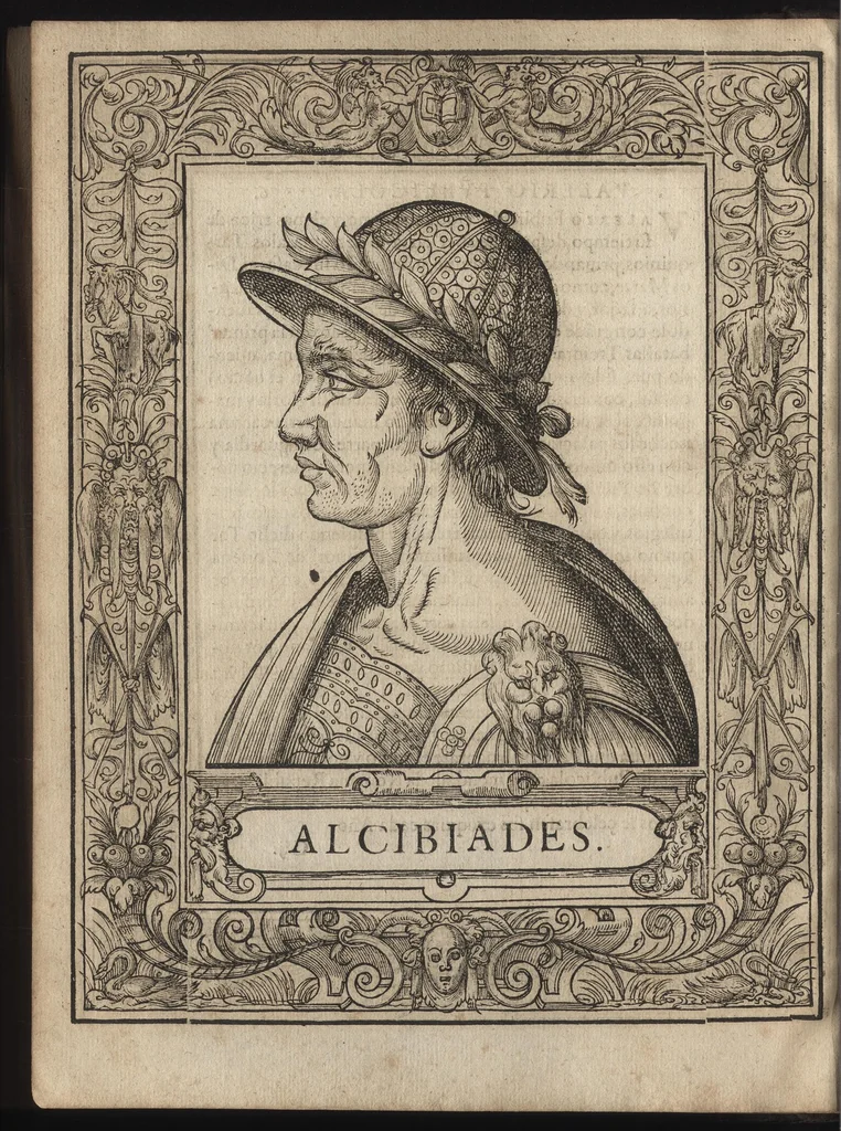 An illustration from Heroicos hechos, y vidas de varones yllvstres, asy Griegos, como Romanos, 1576, leaf 21