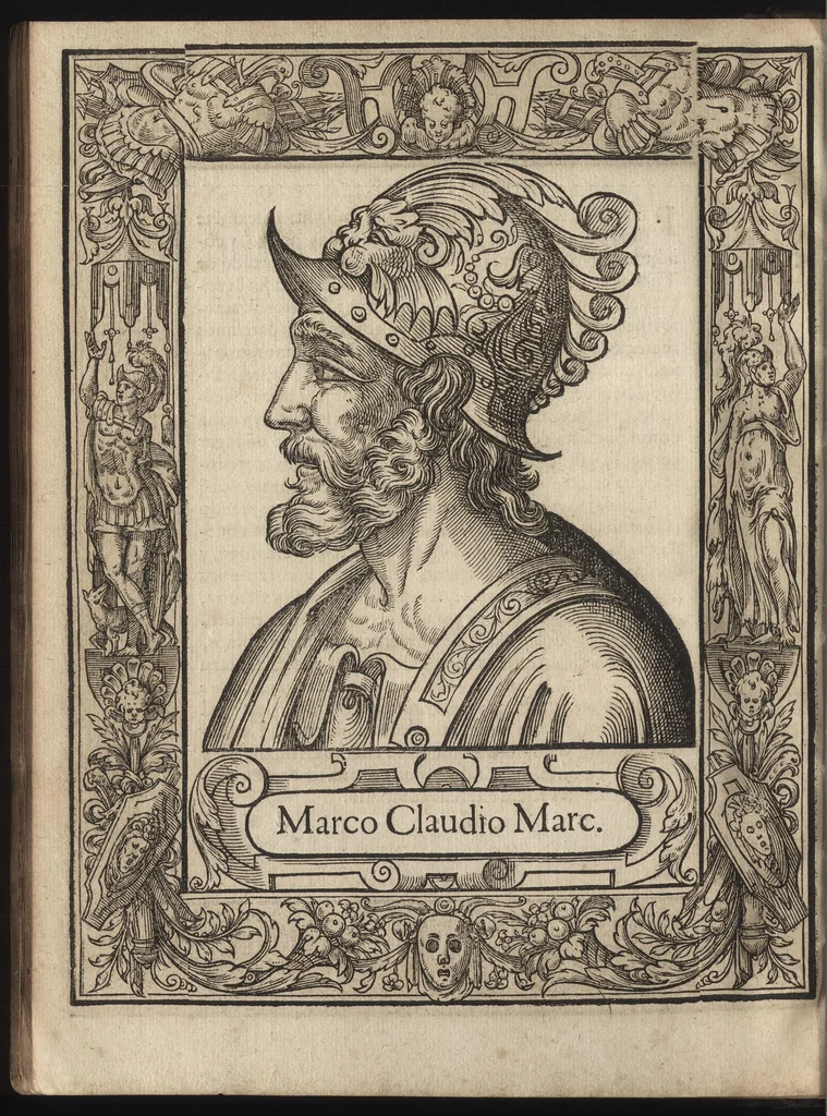 An illustration from Heroicos hechos, y vidas de varones yllvstres, asy Griegos, como Romanos, 1576, leaf 35