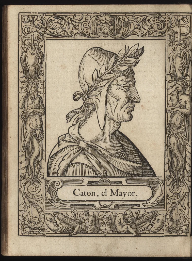 An illustration from Heroicos hechos, y vidas de varones yllvstres, asy Griegos, como Romanos, 1576, leaf 47