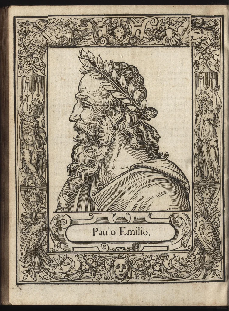 An illustration from Heroicos hechos, y vidas de varones yllvstres, asy Griegos, como Romanos, 1576, leaf 51