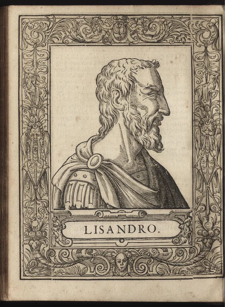 An illustration from Heroicos hechos, y vidas de varones yllvstres, asy Griegos, como Romanos, 1576, leaf 61