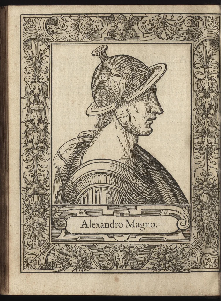 An illustration from Heroicos hechos, y vidas de varones yllvstres, asy Griegos, como Romanos, 1576, leaf 73
