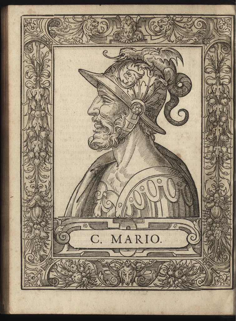 An illustration from Heroicos hechos, y vidas de varones yllvstres, asy Griegos, como Romanos, 1576, leaf 89
