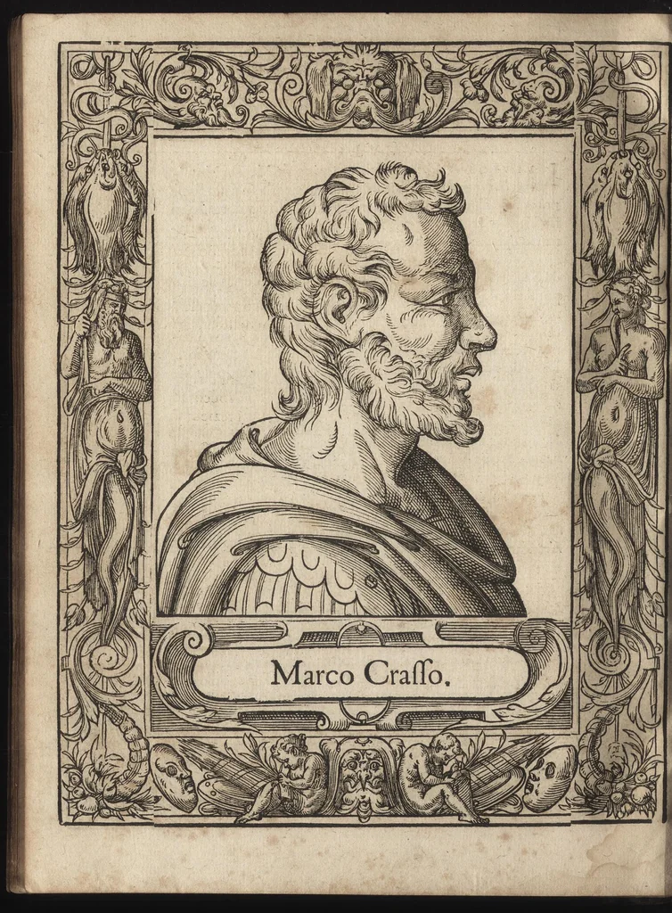 An illustration from Heroicos hechos, y vidas de varones yllvstres, asy Griegos, como Romanos, 1576, leaf 95