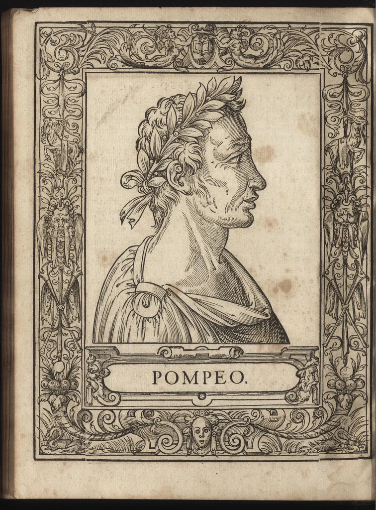 An illustration from Heroicos hechos, y vidas de varones yllvstres, asy Griegos, como Romanos, 1576, leaf 97
