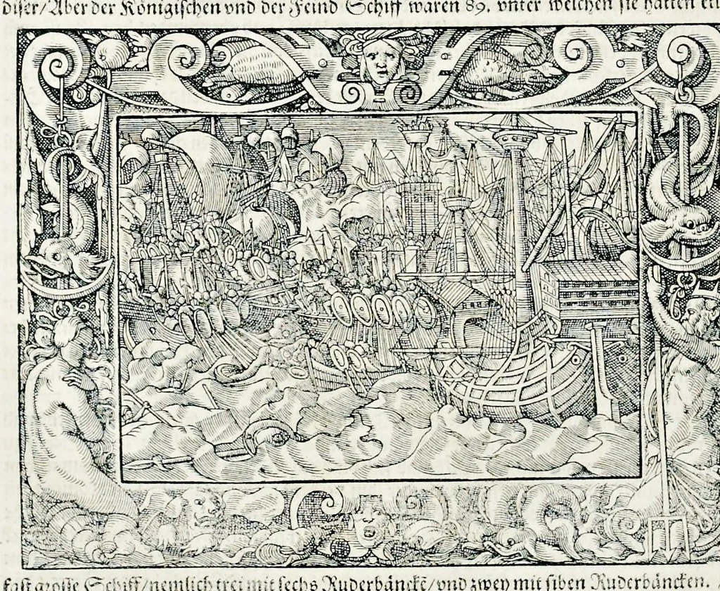 An illustration from Von Ankunfft vnnd Vrsprung des Römischen Reichs : der alten Römer Herkommen, Sitten, Weissheyt, Ehrbarkeyt, löblichem Regiment, Ritterlichen Thaten, Victori vnnd Sig gegen ihren Feinden : auch von allerley Händeln vñ Geschichten, so sich in Frid vnd Krieg, zu Rom, in Italia, vnd bei andern Nationen, damit die Römer jeder Zeit zu thuen gehabt, fast jnnerhalb achthundert Jaren, von Erbawung der Statt an, erstlich vnter der Könige vnnd volgends vnter der Rathesmaister Regiment, biss auff der ersten Römischen Keyser Regierung verloffen vnd zugetragen : jetzund auff dass newe auss dem Latein verteutscht, vnd mit ordenlicher Verzeychniss der fürnemsten Historien, Jarrechnung, kurtzer Liuischen Chronica, Register, vnd schönen Figuren geziert, dessgleichen vor hin im Truck nie aussgangen, 1574, leaf 601