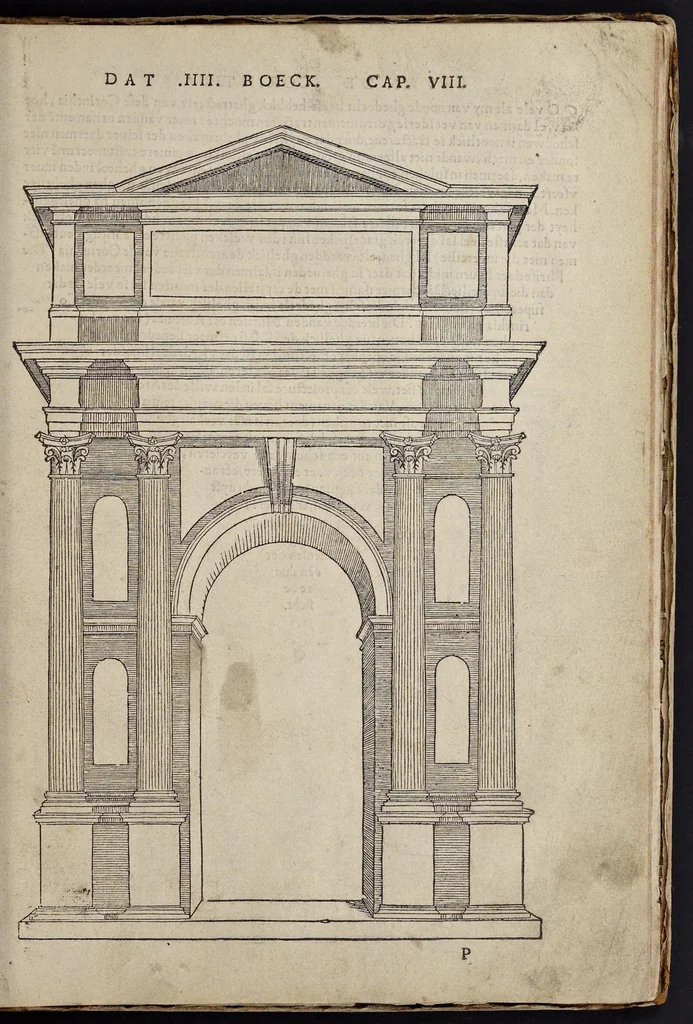 An illustration from Generale reglen der architectvren op de vyve manieren van edificien : te vveten Thvscana, Dorica, Ionica, Corinthia, ende composita, metden exemplen der antiqviteiten die int meeste deel concorderen metde leeringhe van Vitrvvio, 1539, leaf 114