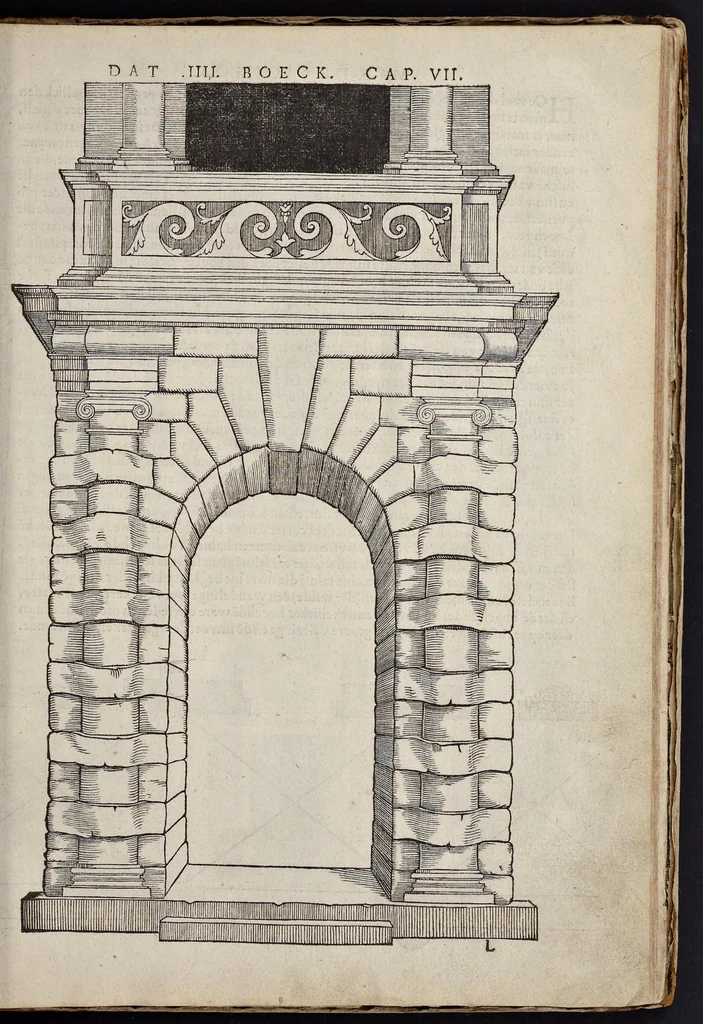 An illustration from Generale reglen der architectvren op de vyve manieren van edificien : te vveten Thvscana, Dorica, Ionica, Corinthia, ende composita, metden exemplen der antiqviteiten die int meeste deel concorderen metde leeringhe van Vitrvvio, 1539, leaf 82