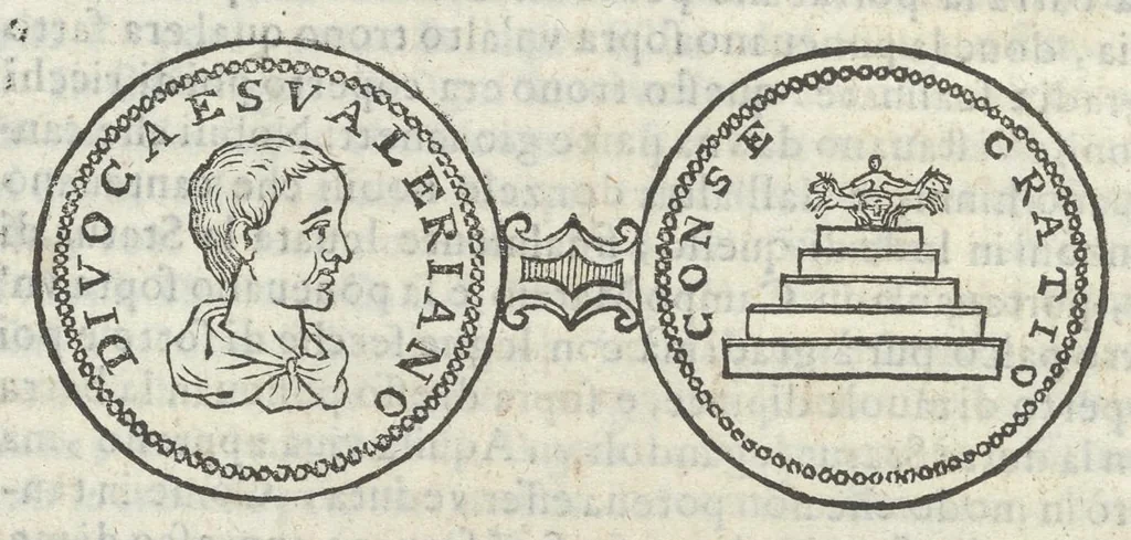 An illustration from Gli Arronzij, ouero, De' marmi antichi. Doue con la vita di Lucio Arronzio Stella e di Marco Arronzio Aquila padouani, si hà notizia delle antichità, riti, monete, medaglie, magistrati, e sacerdozj di Roma, di Padoua, dell'Italia, e dell'Imperio Romano, 1655, leaf 139