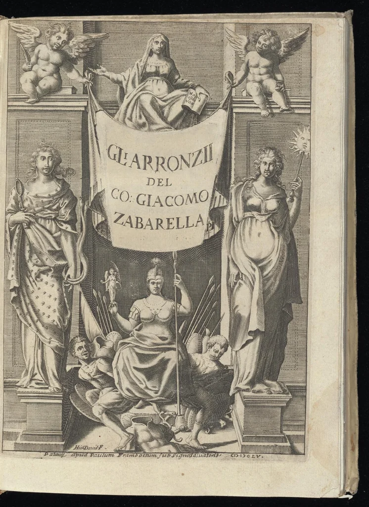 An illustration from Gli Arronzij, ouero, De' marmi antichi. Doue con la vita di Lucio Arronzio Stella e di Marco Arronzio Aquila padouani, si hà notizia delle antichità, riti, monete, medaglie, magistrati, e sacerdozj di Roma, di Padoua, dell'Italia, e dell'Imperio Romano, 1655, leaf 4