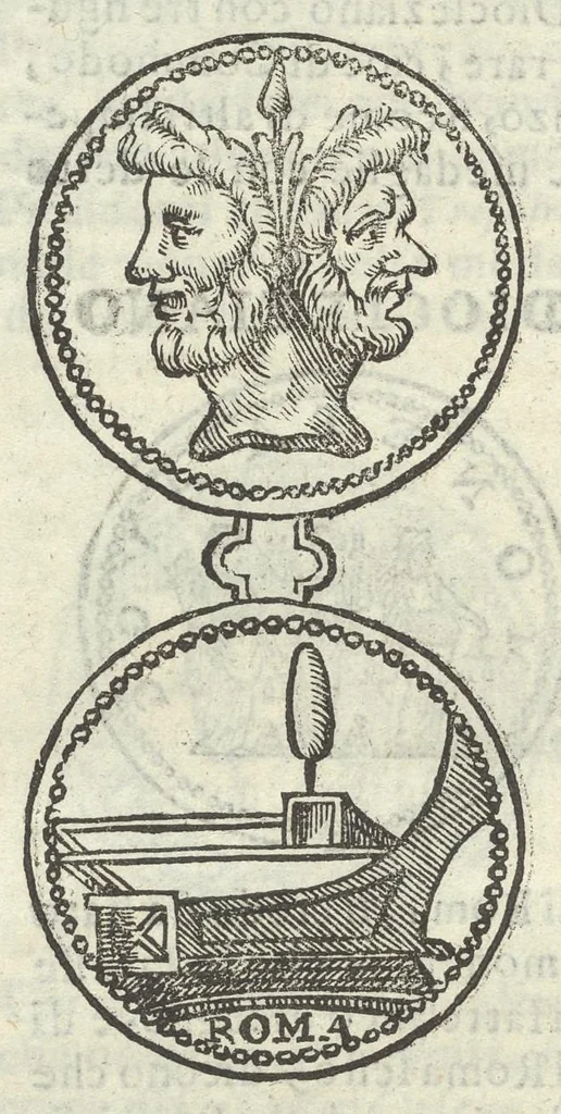 An illustration from Gli Arronzij, ouero, De' marmi antichi. Doue con la vita di Lucio Arronzio Stella e di Marco Arronzio Aquila padouani, si hà notizia delle antichità, riti, monete, medaglie, magistrati, e sacerdozj di Roma, di Padoua, dell'Italia, e dell'Imperio Romano, 1655, leaf 59