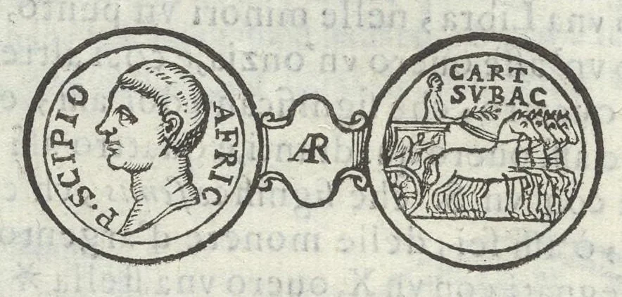 An illustration from Gli Arronzij, ouero, De' marmi antichi. Doue con la vita di Lucio Arronzio Stella e di Marco Arronzio Aquila padouani, si hà notizia delle antichità, riti, monete, medaglie, magistrati, e sacerdozj di Roma, di Padoua, dell'Italia, e dell'Imperio Romano, 1655, leaf 61