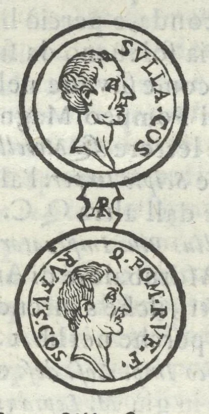 An illustration from Gli Arronzij, ouero, De' marmi antichi. Doue con la vita di Lucio Arronzio Stella e di Marco Arronzio Aquila padouani, si hà notizia delle antichità, riti, monete, medaglie, magistrati, e sacerdozj di Roma, di Padoua, dell'Italia, e dell'Imperio Romano, 1655, leaf 66