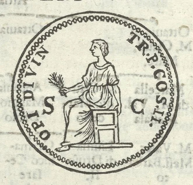 An illustration from Gli Arronzij, ouero, De' marmi antichi. Doue con la vita di Lucio Arronzio Stella e di Marco Arronzio Aquila padouani, si hà notizia delle antichità, riti, monete, medaglie, magistrati, e sacerdozj di Roma, di Padoua, dell'Italia, e dell'Imperio Romano, 1655, leaf 77