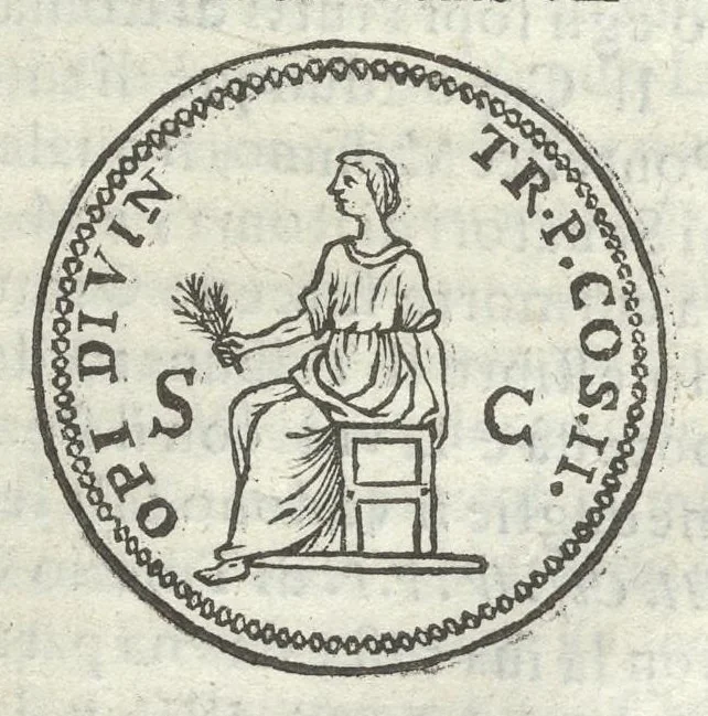 An illustration from Gli Arronzij, ouero, De' marmi antichi. Doue con la vita di Lucio Arronzio Stella e di Marco Arronzio Aquila padouani, si hà notizia delle antichità, riti, monete, medaglie, magistrati, e sacerdozj di Roma, di Padoua, dell'Italia, e dell'Imperio Romano, 1655, leaf 89