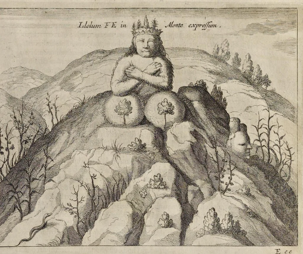 An illustration from Athanasii Kircheri e Soc. Jesu China monumentis, quà sacris quà profanis, nec non variis naturae & artis spectaculis, aliarumque rerum memorabilium argumentis illustrata, auspiciis Leopoldi Primi roman. imper, 1667, leaf 242