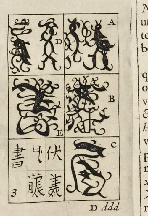 An illustration from Athanasii Kircheri e Soc. Jesu China monumentis, quà sacris quà profanis, nec non variis naturae & artis spectaculis, aliarumque rerum memorabilium argumentis illustrata, auspiciis Leopoldi Primi roman. imper, 1667, leaf 301
