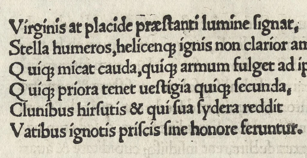 An illustration from Iulii Firmici Astronomicorum libri octo integri & emendati, ex Scythicis oris ad nos nuper allati. Marci Manilii Astronomicorum libri quinque. Arati Phaenomena Germanico Caesare interprete cum commentariis & imaginibus. Arati eiusdem Phaenomenon fragmentum Marco T.C. interprete. Arati eiusdem Phaenomena Ruffo Festo Auienio paraphraste. Arati Phaenomena graece. Theonis Commentaria copiosissima in Arati Phaenomena graece. Procli Diadochi Sphaera graece. Procli eiusdem Sphaera, Thoma Linacro Britanno interprete, 1503, leaf 503