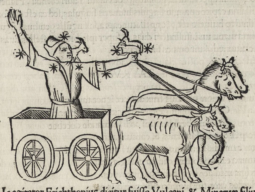 An illustration from Iulii Firmici Astronomicorum libri octo integri & emendati, ex Scythicis oris ad nos nuper allati. Marci Manilii Astronomicorum libri quinque. Arati Phaenomena Germanico Caesare interprete cum commentariis & imaginibus. Arati eiusdem Phaenomenon fragmentum Marco T.C. interprete. Arati eiusdem Phaenomena Ruffo Festo Auienio paraphraste. Arati Phaenomena graece. Theonis Commentaria copiosissima in Arati Phaenomena graece. Procli Diadochi Sphaera graece. Procli eiusdem Sphaera, Thoma Linacro Britanno interprete, 1503, leaf 508