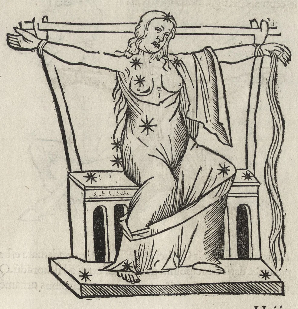 An illustration from Iulii Firmici Astronomicorum libri octo integri & emendati, ex Scythicis oris ad nos nuper allati. Marci Manilii Astronomicorum libri quinque. Arati Phaenomena Germanico Caesare interprete cum commentariis & imaginibus. Arati eiusdem Phaenomenon fragmentum Marco T.C. interprete. Arati eiusdem Phaenomena Ruffo Festo Auienio paraphraste. Arati Phaenomena graece. Theonis Commentaria copiosissima in Arati Phaenomena graece. Procli Diadochi Sphaera graece. Procli eiusdem Sphaera, Thoma Linacro Britanno interprete, 1503, leaf 512