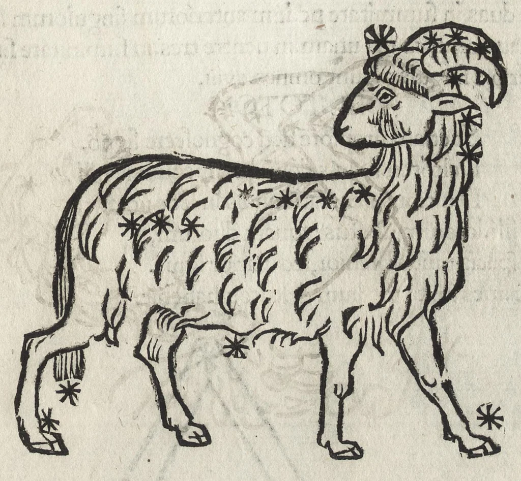 An illustration from Iulii Firmici Astronomicorum libri octo integri & emendati, ex Scythicis oris ad nos nuper allati. Marci Manilii Astronomicorum libri quinque. Arati Phaenomena Germanico Caesare interprete cum commentariis & imaginibus. Arati eiusdem Phaenomenon fragmentum Marco T.C. interprete. Arati eiusdem Phaenomena Ruffo Festo Auienio paraphraste. Arati Phaenomena graece. Theonis Commentaria copiosissima in Arati Phaenomena graece. Procli Diadochi Sphaera graece. Procli eiusdem Sphaera, Thoma Linacro Britanno interprete, 1503, leaf 516