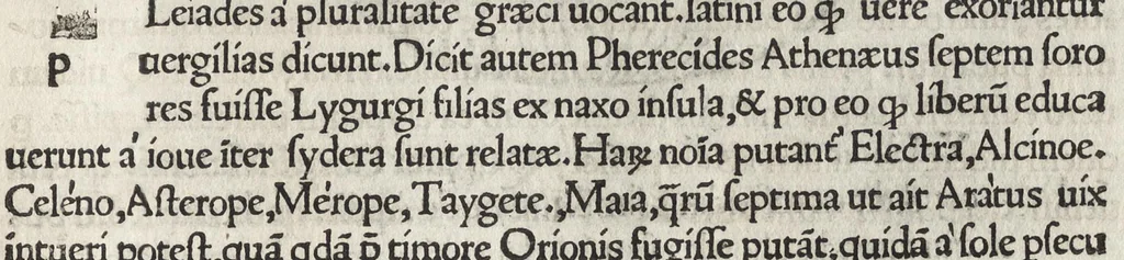 An illustration from Iulii Firmici Astronomicorum libri octo integri & emendati, ex Scythicis oris ad nos nuper allati. Marci Manilii Astronomicorum libri quinque. Arati Phaenomena Germanico Caesare interprete cum commentariis & imaginibus. Arati eiusdem Phaenomenon fragmentum Marco T.C. interprete. Arati eiusdem Phaenomena Ruffo Festo Auienio paraphraste. Arati Phaenomena graece. Theonis Commentaria copiosissima in Arati Phaenomena graece. Procli Diadochi Sphaera graece. Procli eiusdem Sphaera, Thoma Linacro Britanno interprete, 1503, leaf 520