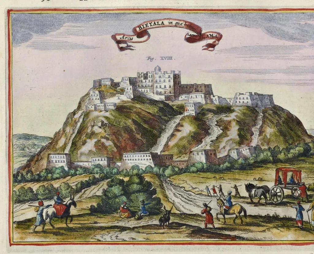 An illustration from Toonneel van China, door veel, zo geestelijke als weereltlijke geheugteekenen, verscheide vertoningen van de natuur en kunst, en blijken van veel andere gedenkwaerdige dingen, geopent en verheerlykt : nieuwelijks door d'E. Vader Athanasius Kircherus ... in't Latyn beschreven, en van J. H. Glazemaker vertaalt ; met een groot getal van kunstige kopere platen verçiert, 1668, leaf 125