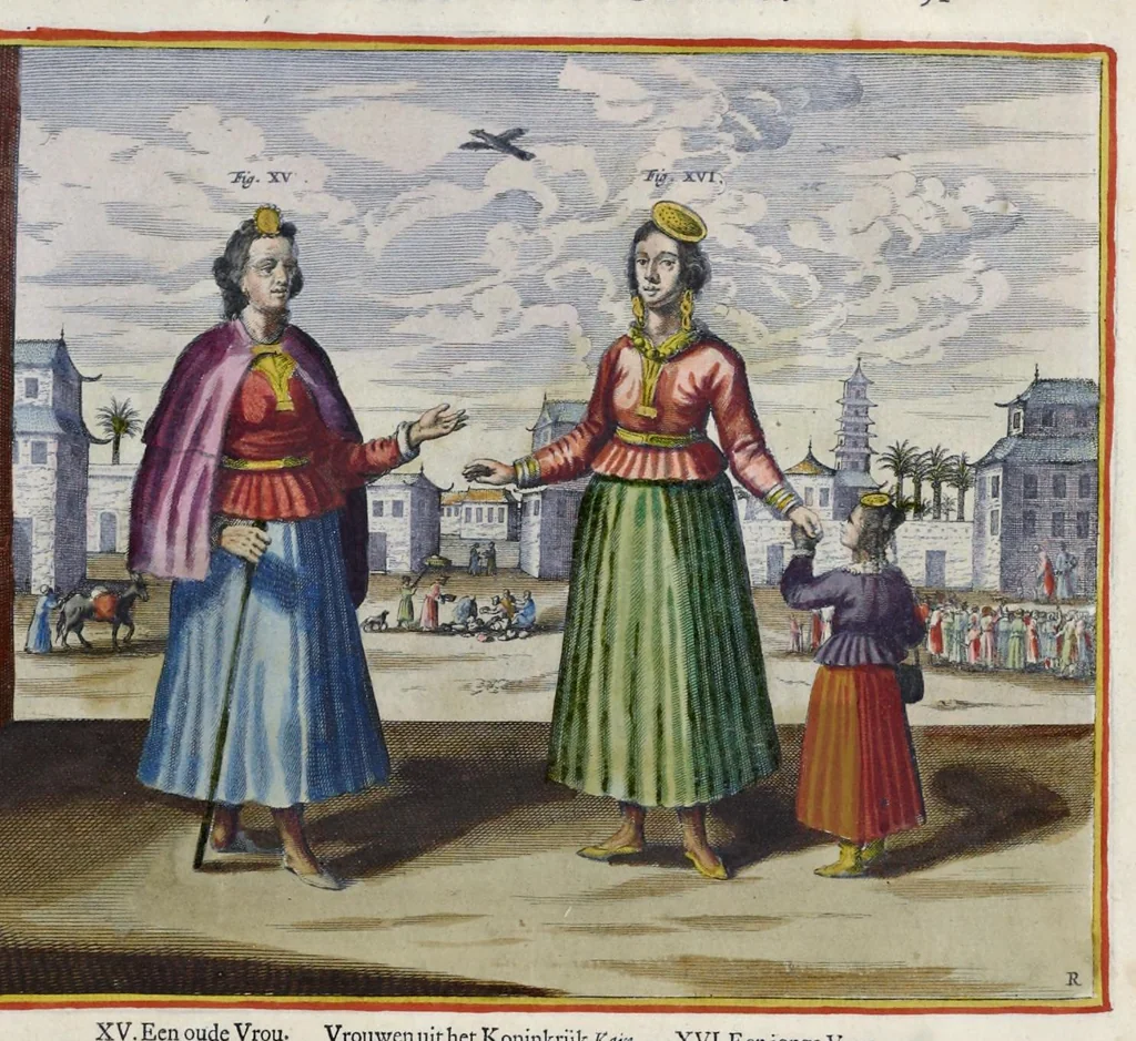 An illustration from Toonneel van China, door veel, zo geestelijke als weereltlijke geheugteekenen, verscheide vertoningen van de natuur en kunst, en blijken van veel andere gedenkwaerdige dingen, geopent en verheerlykt : nieuwelijks door d'E. Vader Athanasius Kircherus ... in't Latyn beschreven, en van J. H. Glazemaker vertaalt ; met een groot getal van kunstige kopere platen verçiert, 1668, leaf 126