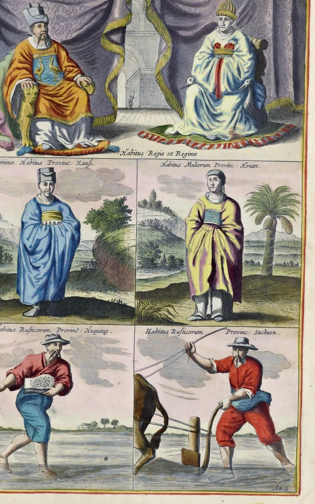 An illustration from Toonneel van China, door veel, zo geestelijke als weereltlijke geheugteekenen, verscheide vertoningen van de natuur en kunst, en blijken van veel andere gedenkwaerdige dingen, geopent en verheerlykt : nieuwelijks door d'E. Vader Athanasius Kircherus ... in't Latyn beschreven, en van J. H. Glazemaker vertaalt ; met een groot getal van kunstige kopere platen verçiert, 1668, leaf 178