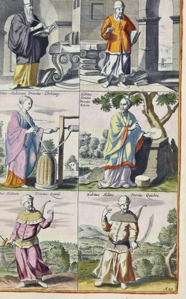 An illustration from Toonneel van China, door veel, zo geestelijke als weereltlijke geheugteekenen, verscheide vertoningen van de natuur en kunst, en blijken van veel andere gedenkwaerdige dingen, geopent en verheerlykt : nieuwelijks door d'E. Vader Athanasius Kircherus ... in't Latyn beschreven, en van J. H. Glazemaker vertaalt ; met een groot getal van kunstige kopere platen verçiert, 1668, leaf 180