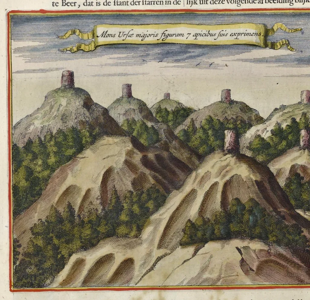 An illustration from Toonneel van China, door veel, zo geestelijke als weereltlijke geheugteekenen, verscheide vertoningen van de natuur en kunst, en blijken van veel andere gedenkwaerdige dingen, geopent en verheerlykt : nieuwelijks door d'E. Vader Athanasius Kircherus ... in't Latyn beschreven, en van J. H. Glazemaker vertaalt ; met een groot getal van kunstige kopere platen verçiert, 1668, leaf 277